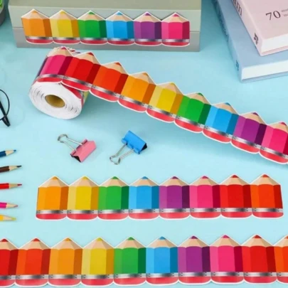 1 Roll/32.8ft Colorful Pencil Border Roll - Self-Adhesive Bulletin Board Decor, Suitable For Back To School, Office, Classroom And Home Use - Ideal For Displaying Pencils, Erasers And Markers, Vibrant Colors, Easy Installation