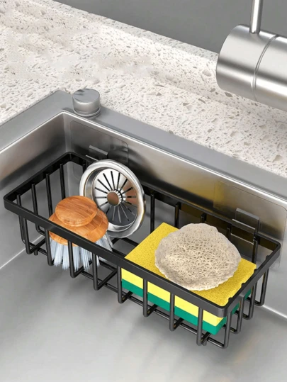 Fashionable Kitchen Sink Drain Rack, Portable Dish Cloth & Brush Storage Rack, Soap Sponge Organizer Basket, Bathroom Storage Basket