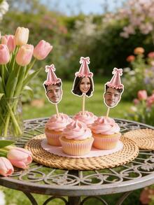 10/25/50/100/150pcs Personalized Face Shape Cupcake Toppers, Birthday Party Decorations, Custom Edible Cake Toppers - Multicolor - View 8