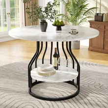 Dining Chair Set (5 Pieces) With 4 Chairs, Modern Kitchen Table Chair Set, Round Dining Table Diameter 80 Cm, Black Metal Table Legs, MDF Marble Top, Grey Velvet Dining Chair - Grey - View 4