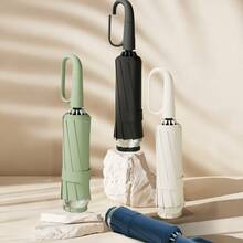 1 pieza Paraguas automático a prueba de viento, 24 varillas, tela impermeable de alta densidad, paraguas plegable automático inverso - Asa con anillo giratorio - Asa de transporte fácil - Paraguas de viaje compacto - Protección contra la lluvia y los rayos UV, UPF50+, revestimiento negro anti-UV, apertura/cierre con un solo toque - Multicolor - Ver 2