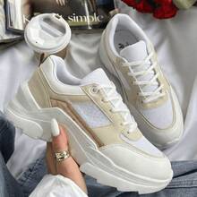 Women's Modern Platform Sneakers, Comfortable For Everyday Casual Wear, Stylish, Vacation, Lace-Up, Party, Office, Outdoor - 香檳色 - 查看 8