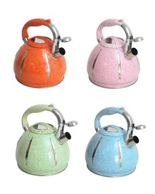 Tetera Chifladora 3 Litros de Acero Inoxidable | Hervidor de Agua con Silbato Integrado | Diseño Moderno Tipo Granito | Mango Ergonómico Anticalor | Apta para Gas, Eléctrica e Inducción | Ideal para Café y Té - Rosa - Ver 3