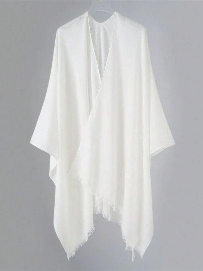 1pc Women's Solid Color Faux Cashmere Fringe Oversized Shawl Collar Warm Cloak Cape