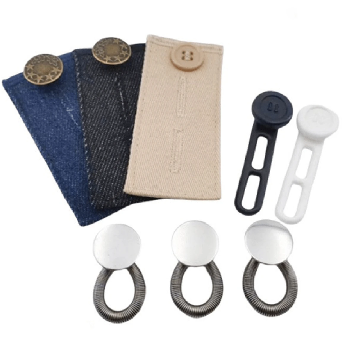 一套8个可调节可拆卸圆形牛仔裤/休闲裤腰部延长扣，男女通用腰部扩展扣，孕妇腰部延长扣，裤腰调节扣 - 多款式 - 查看 1