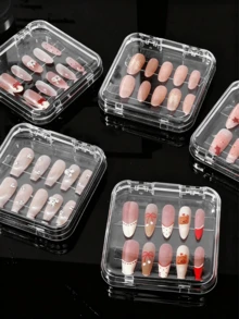 10/5pcs Transparent Acrylic Nail Tip Storage & Display Box, 75x75mm Portable Nail Packaging Box With Clear Double-Sided Nail Adhesive Tape, Wholesale For Manicure (Box Only, Nails Not Included) - Multicolor - View 7