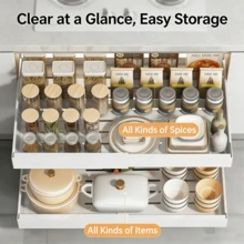 Kitchen Storage Rack Pull Out Cabinet Organizer No Punch Expandable Slide Out Drawers For Kitchen Cabinet,Pantry,Bathroom - White - View 3