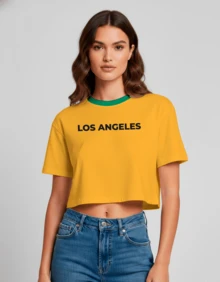 Cropped Feminina Estampa Los Angeles Casual Treino Academia Diversas Cores Hexa Copa - Amarela Gola Verde - Visão 5