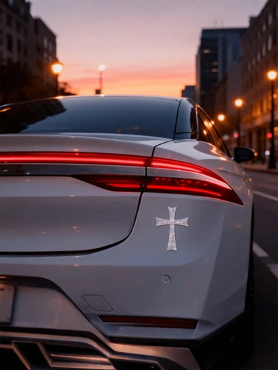 2Pcs Bling Rhinestone Cross Car Stickers - 3D Crystal Christian Emblem Decals Waterproof Auto Exterior Body Decor For Vehicle