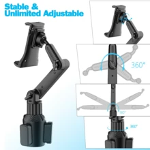 Heavy-Duty Car Cup Holder Tablet Stand – 15" Height Adjustable Mount For 6-12.9" Tablets & All Smartphones, Large 1.57" Clamp For Desk-Free Viewing In Office, Home & Travel - View 5