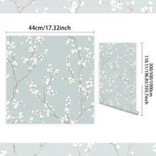 1卷自粘可移除墙纸，无缝防水PVC材质，客厅背景装饰，墙贴，家具橱柜翻新装饰贴纸，清新风格墙纸，浅蓝色背景搭配白色梅花枝图案，适用于室内墙面装饰、家具橱柜翻新，单卷尺寸：44厘米*3/5/10米 - 1卷 - 查看 11