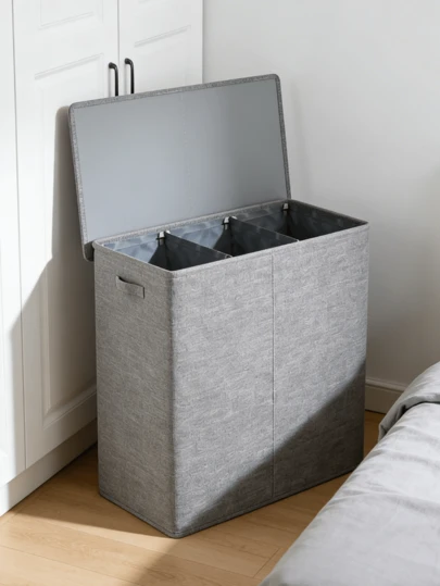 180L 3-Compartment Laundry Basket With Lid, Removable Lining Bags, Suitable For Bedroom, Bathroom, Dorm