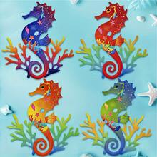 2D Acrylic Seahorse Wall Decor, 4pcs Large Coral Seahorse Ocean Theme Wall Hanging, Suitable For Indoor/Outdoor Patio, Corridor, Fence, Pool Decoration, Birthday Party, Housewarming Gift, Garden Home Decor - Multicolor - View 1