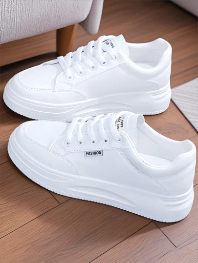 Zapatillas de deporte de PU, Zapatos deportivos de corte bajo con cordones, Zapatos casuales de estilo coreano de otoño