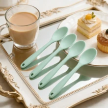 2/ 4/6PCS Soft Silicone Cooking Spoon Nonstick Heat Proof Kitchen Utensil Mixing Serving Pink Fluorescent Green - Mint Blue - View 15