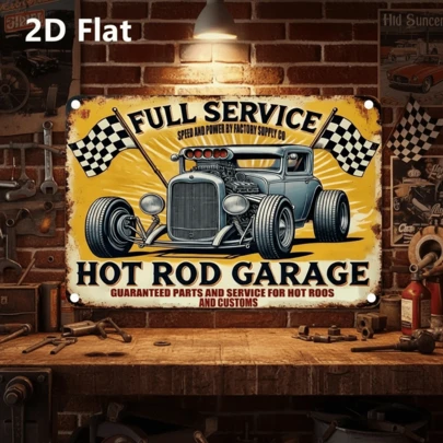 2D Flat Vintage Car Metal Hanging Plate, Suitable For Indoor/Outdoor Decor, Garage, Living Room Or Garden | Vintage Car Design Iron Sign, 2D Flat