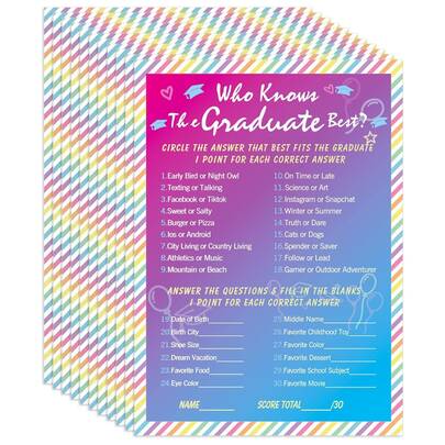 30Pcs/10Pcs Who Knows Graduate Best Game Cards - Class Of Graduation Party Games For Guests Funny Graduation Activities For High School & College Grad Parties Rainbow Design Party Supplies