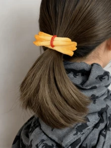 1个逼真的番茄薯条造型发夹，趣味新奇发饰，可爱搞怪礼物头饰 - 彩色 - 查看 2