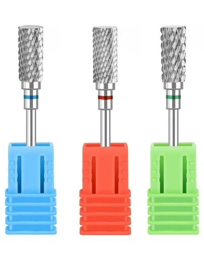 klimonla 1 pieza Broca cilíndrica de cabeza plana de acero de tungsteno, broca de taladro de uñas a prueba de polvo, broca de máquina de molienda eléctrica, herramienta de manicura para eliminación de acrílico y gel