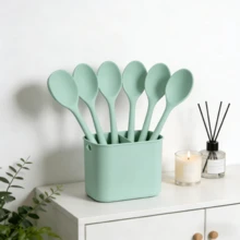 2/4/6PCS Fluorescent Pink/Green Soft Silicone Cooking Spoon Set, Nonstick Heat Resistant Kitchen Utensils, Mixing Serving Spoons, Must-Have Gadgets - Mint Blue - View 12