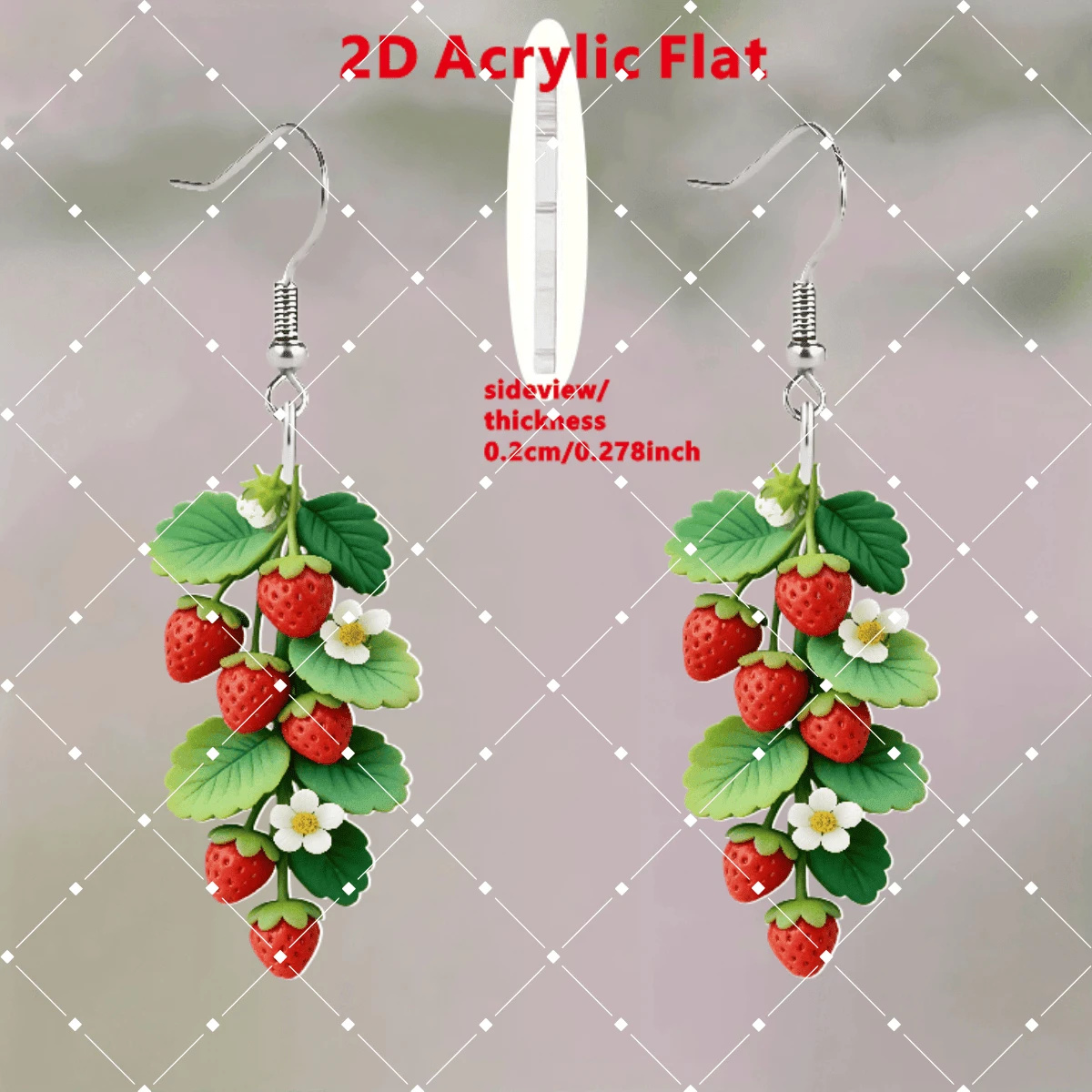 2D Acrylic Strawberry Earrings – Cute Fruit & Floral Design, Spring Gifts For Women & Girls - Multicolor - View 1