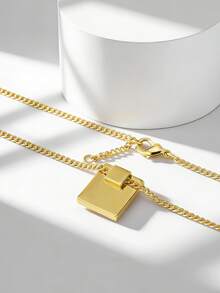 Charm-In Minimalist Cube Letter Plated Gold Necklace For Women, Versatile All-Season Design, Delicate Valentine's Gift For Girlfriend - Yellow Gold - View 8