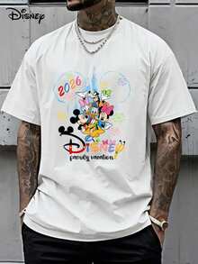 Disney Mickey And Minnie Mouse Print Summer T-Shirt, Pure Cotton Washed T-Shirt, One-Piece Design, Pure Cotton Fabric, Comfortable And Breathable, Worn By Disney Lovers And Couples In Disney Parks; A High-Quality Fashion Brand, It Is The Ideal Surprise Gift For Family And Friends. - 白色 - 查看 1