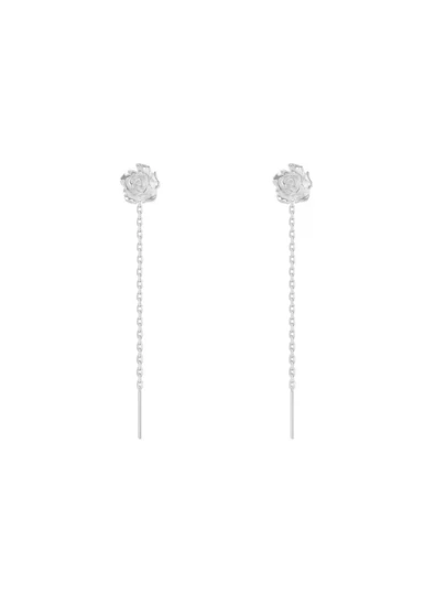 S925 Sterling Silver Rose Flower Earrings, Sweet Tassel Chain, Luxury Elegant, Hypoallergenic, Suitable For Work And Party, Gift Box