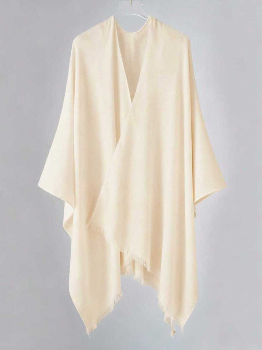 1件装女士纯色仿羊绒流苏超大披肩领保暖斗篷