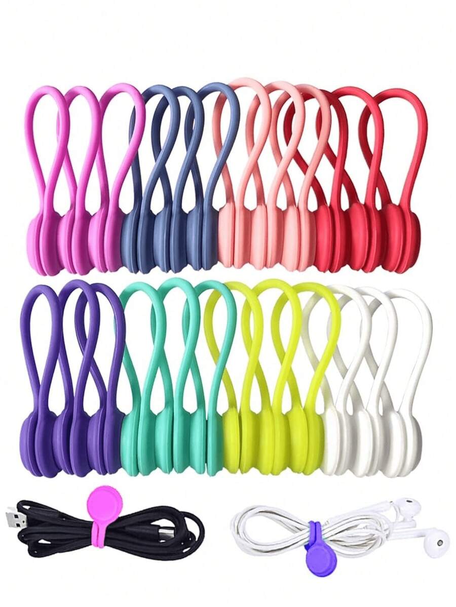 Dây buộc cáp từ tính siêu chắc, có thể tái sử dụng, thích hợp để sắp xếp và bó gọn cáp, tai nghe, bộ sạc USB, móc chìa khóa, kẹp cáp từ tính bọc silicon (Màu ngẫu nhiên) - Màu sắc ngẫu nhiên - Xem 1