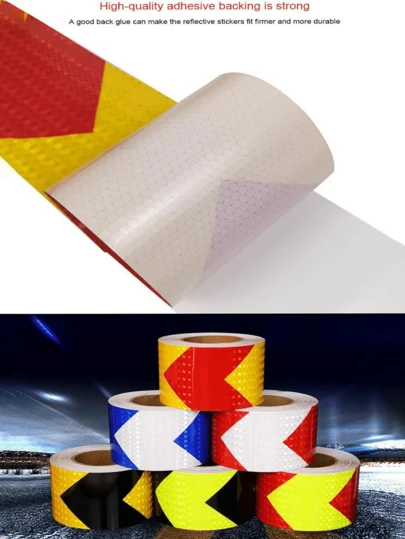 Reflective Arrow Safety Tape - Waterproof High-Visibility Auto & Truck Warning Strip Self-Adhesive Honeycomb Reflective Tape For Vehicle & Road Safety