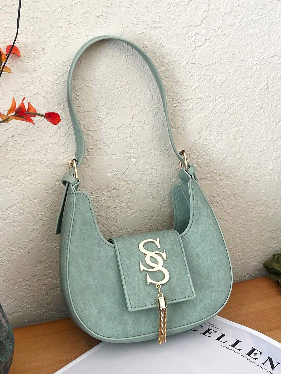 2024冬季新款韩版新月形休闲单肩包，时尚链条简约斜挎包，女士款