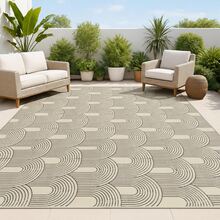 Tappeto da esterno impermeabile da 9x12 piedi, tappetino da esterno con motivo geometrico a forma di U; tappetino in plastica reversibile per campeggio, roulotte, patio, portico, terrazza, cortile, balcone, picnic, nero e bianco - Castano - Visualizzare 10