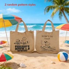 SNOOPY 1个史努比帆布手提包，小巧便携，时尚妈妈包，大容量托特包，便当包，可爱设计，方便收纳，适合日常使用和旅行，适合作为礼物送给朋友（款式随机） - 彩色 - 查看 3