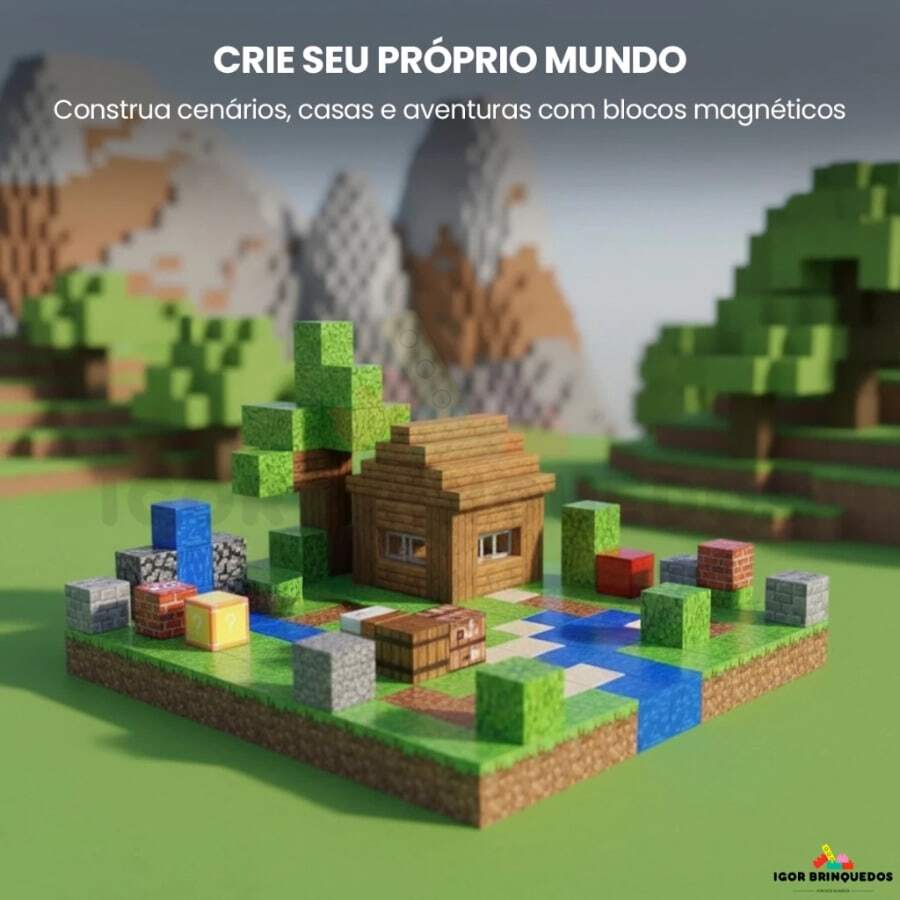Brinquedo Bloco de Montar Magnético Mundo Pixel 25 Peças Presente Criativo Infantil Educativo - Multicolorido - Visão 1