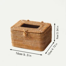 1 pieza Caja de pañuelos tejida a mano de ratán, dispensador de pañuelos cuadrado tejido con base antideslizante, bordes lisos, adecuado para decoración del hogar, baño, oficina, hotel - Amarillo - Ver 12