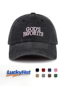 DAZY 1 pieza Gorra de béisbol vintage lavada unisex - Texto bordado "Favorito de Dios" - Múltiples colores vintage disponibles - Gorra de papá ajustable y desgastada de manera discreta, adecuada para uso diario casual - A - Ver 10