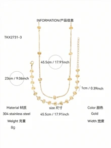 TONSI 一套时尚、轻奢、优雅、复古风格的简约百搭不锈钢18K镀金光滑激光雕刻心形项链、锁骨链、手链首饰套装，低过敏性且防水，适合女性在节日、工作、派对和聚会等各种场合佩戴。 - 金色 - 查看 11