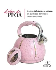 Tetera Chifladora 3 Litros de Acero Inoxidable | Hervidor de Agua con Silbato Integrado | Diseño Moderno Tipo Granito | Mango Ergonómico Anticalor | Apta para Gas, Eléctrica e Inducción | Ideal para Café y Té - Rosa - Ver 4
