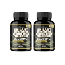 Miriyalyad Shilajit 9000mg, Rhodiola Rosea 1000mg, Panax Ginseng 1500mg, All-In-One, 60 Capsules Supplement Fitness Edible Dietary Healthcare Gut Support Vitamin - 2PCS - 查看 1