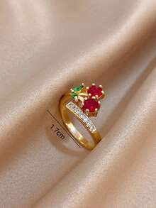 1pc Cherry Adjustable Ring, Gift For Girls, Moms, Teachers, Essential For Boho Summer Beach Travel Party, Suitable For Carnival/Ball/Party/Daily Wear, Golden Jewelry, Back To School Gift, Birthday Gift - Multicolor - View 6