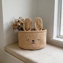 Coffee-Colored Fabric Cartoon Rabbit Plush Storage Basket, Embroidered Design, Can Store Snacks, Toys And Cosmetics, Suitable For Bedroom, Desktop And Car Interior - Multicolor - View 3