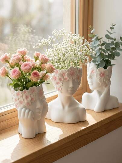 1个艺术花瓶，多功能雕塑人体花瓶，带化妆刷架 - 北欧风格桌面收纳容器，适用于卧室、客厅梳妆台 | 美观的房间装饰、独特的礼物、桌面装饰、婚礼装饰摆件。