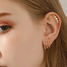 SENLANSP 1pc Fashionable Rhinestone Stainless Steel Cartilage Piercing Earring - Silver - View 3