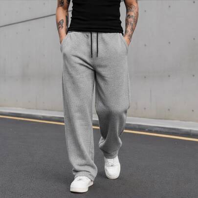 Calça Moletom Wide Leg Masculina Para O Inverno Sem Estampa Perna Larga Confortável Estilosa