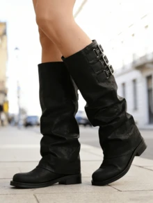 Goth For Women Over Knee High Boots Y2K Chunky Heel Platform Boots Square Toe Wide Calf Buckle Booties Casual Shopping Party Dress Outdoor Halloween Comfortable Tall Boots Women - màu đen - Xem 2