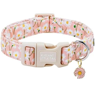 طوق كلب أنيق بطبعة زهور الداليا الوردية الناعمة للربيع، طوق كلب أنيث جميل هدية للحيوانات الأليفة، خفيف الوزن من البلاستيك قابل للتعديل