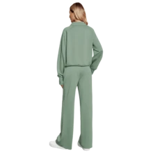 Women's 2 Piece Tracksuit Set - Half Zip Hoodie & Wide Leg Pants Loungewear With Pockets,Cozy 2 Piece Lounge Set - Sweatshirt & High Waisted Joggers For Home & Gym - Green - View 2