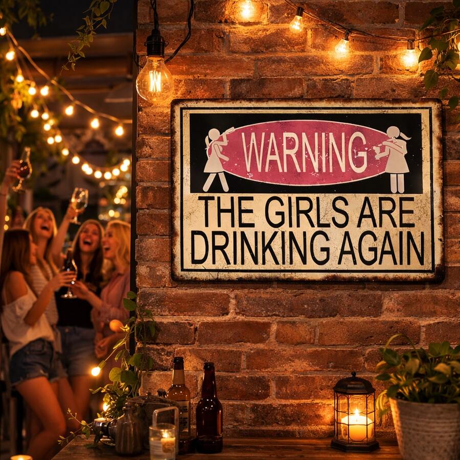 1 Pcs 8" X 12" Funny Bar Sign - Girls Are Drinking Again! Unique Gift For Hen Night. Home Decor Rustic Metal Plaque, Bar Pub Games Room Decor Rustic Style Decor Metal Tin Sign Outdoor Indoor Wall Panel Retro Vintage Mural Gift Ideas Funny Tin Sign Tin Decor Vintage Inspired Wall Poster Men'S Cave Courtyard Garden Wall Decor, Home Decoration, Metal Sign Gift, Wall Art Wall Decor For Home Kitchen Bar Patio Room Garage Retro Tin Poster Plaque 8X12 Inch - 預設 - 查看 1