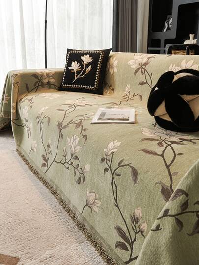 1pc Vintage Floral Pattern Chenille Sofa Throw Blanket, Soft Comfortable Durable Anti-Dirty Sofa Cover, Pet Friendly Anti-Scratch, Machine Washable, Nordic Minimalist Elegant, Suitable For Living Room & Bedroom